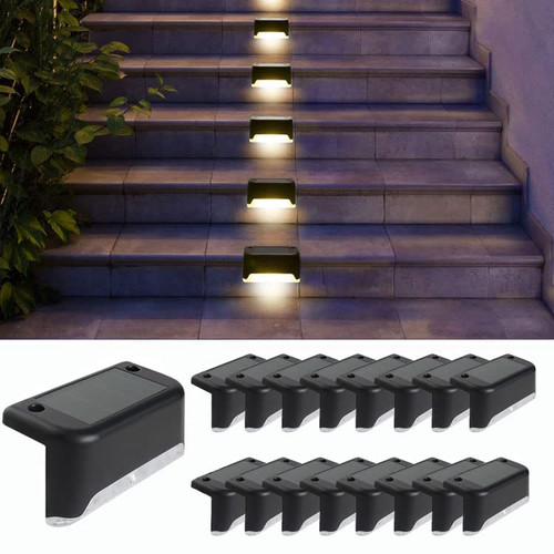 Solar Stair Light Outdoor Wall Light for Steps Decks, Pathway, Yard, Fence, Railing, 16-Pack Solar Deck Lights Outdoor Waterproof Led Solar Lights (Warm White)