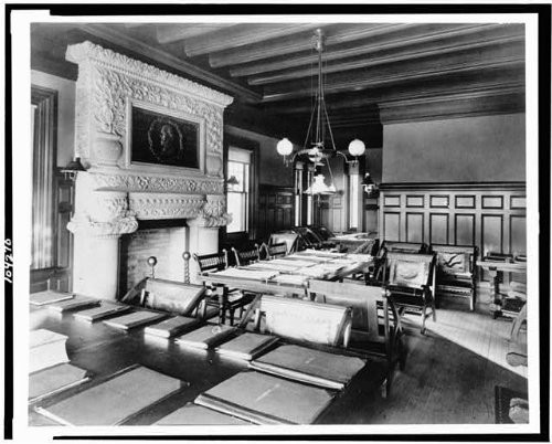 HistoricalFindings Photo: Reading Room,Library,fireplaces,Chairs,desks,North Easton,Massachusetts,MA,c1905