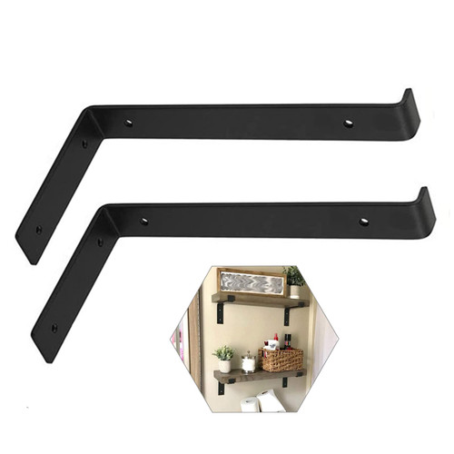 Shelve Bracket Iron Black, Retro Decorative Shelf Bracket, Heavy Duty Floating Shelving Bracket, Fixed Supports for Wooden/Glass Furniture, 90 Degree Wall Bracket,30x15cm/11.8 * 5.9in