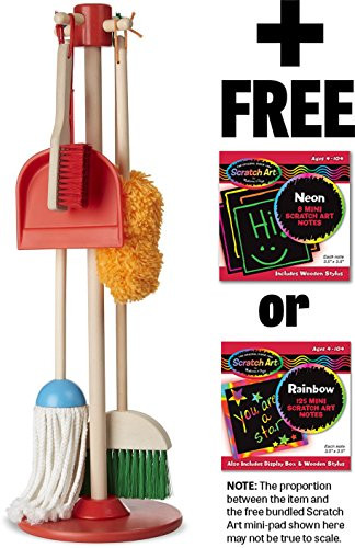 Dust, Sweep & Mop: Let's Play House! Pretend Play Set + FREE Melissa & Doug Scratch Art Mini-Pad Bundle (86004)