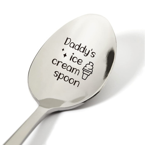 Daddy Gift Ideas Funny Daddy's Ice Cream Spoon Engraved Stainless Steel Present, Novelty Ice Cream Lovers Food Gifts for Men Dad Birthday Xmas, 7.5"