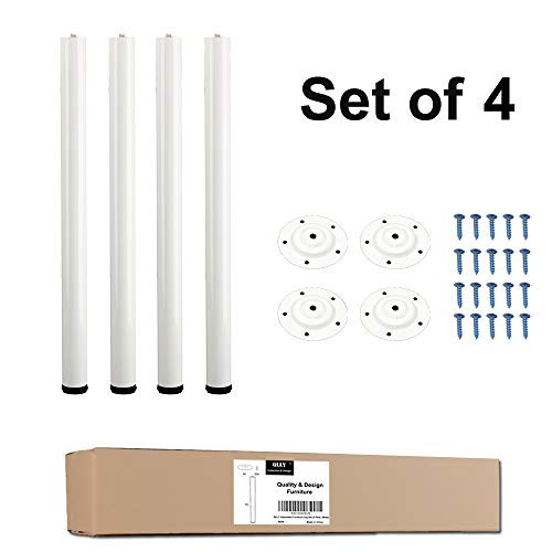 QLLY 28 Inches Height Tall Metal Desk Legs, Adjustable(+1) Office Table Furniture Leg Set, Set of 4 (White)