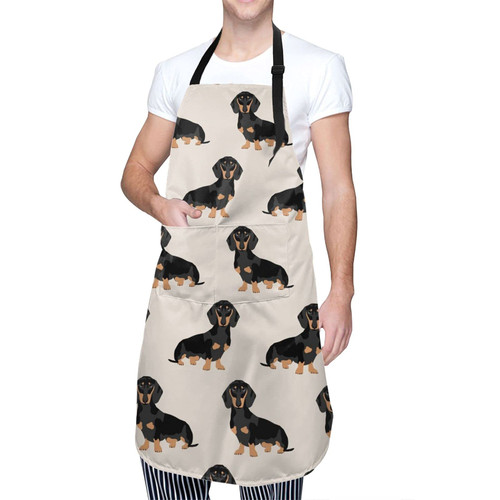 XWQWER Cute Doxie Dachshund Weiner Dog Bib Apron with 2 Pockets, Adjustable Kitchen Aprons Ties Waterdrop Resistant for Men Women Suitable for Cooking BBQ Chef Grill Baking