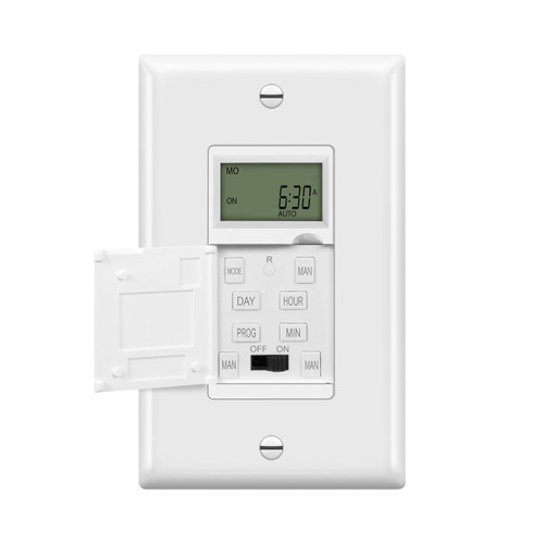 ENERLITES Programmable Digital Timer Switch for Lights, Fans, Motors, 7-Day 18 ON/Off Timer Settings, Single Pole, No Neutral Wire Required, UL/CUL Listed, Wall Plate Included, HET01-C-J-WWP, White