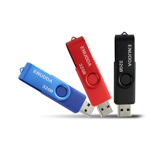 ENUODA 32GB USB Flash Drives 3 Pack 32GB Jump Drives Memory Sticks USB 2.0 Swivel Thumb Drives with LED Indicator for Data Storage (Black Blue Red)