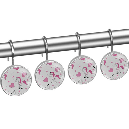 Shower Curtain Hooks, Rust Proof Decorative Shower Curtain Hooks Hangers for Bathroom Curtains, Clothing, Unicorn Cartoon Pink Heart Lovely