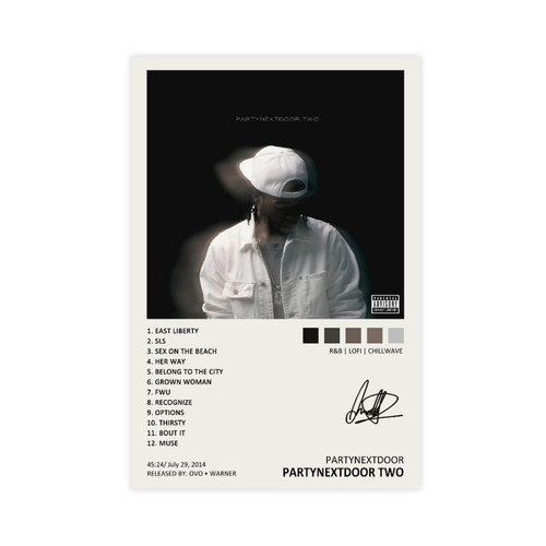 WANMLY Partynextdoor Poster Partynextdoor Two Music Album Cover Signed Limited Poster Canvas Poster Wall Art Decor Print Picture Paintings for Living Room Bedroom Decoration Unframe:16x24inch(40x60cm