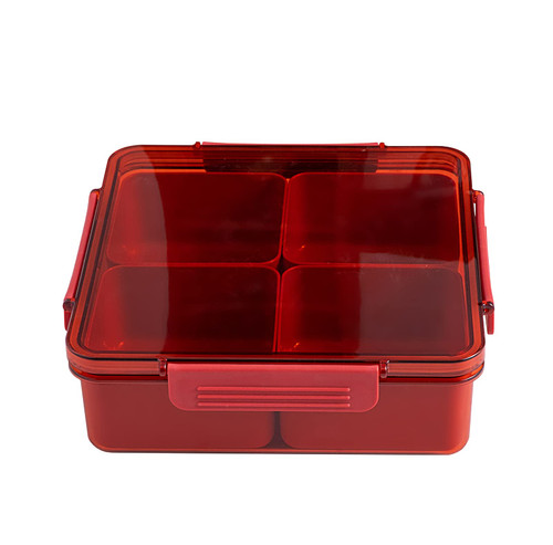 Qushy Red Square Plastic Divided Serving Tray with Lid, 5 Compartments Snack Tray Serving Platter for Biscuits, Fruit, Veggie, Candies and Hot Pot