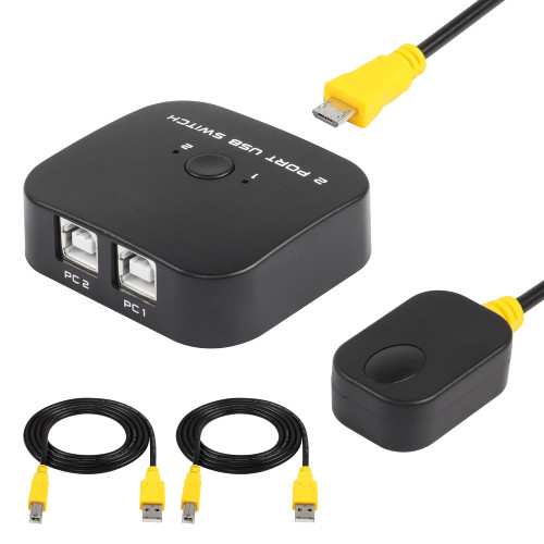 SinLoon USB Printer Sharing Switch, 2 PCs Share 1 USB Device for 2 Computers Share Keyboard Mouse Scanner Printer, with Desktop Controller and 2 USB Cables Included