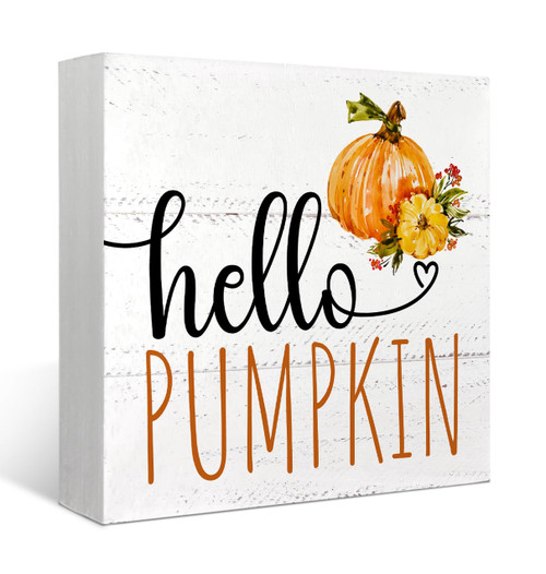Mtrgdn Fall Decor for Table Wood Box Sign Hello Pumpkin Autumn Harvest Fall Thanksgiving Halloween Seasonal Desk Decor,Farmhouse Rustic Wood Block Plaque Decorations for Home Desk Wall Shelf Decor
