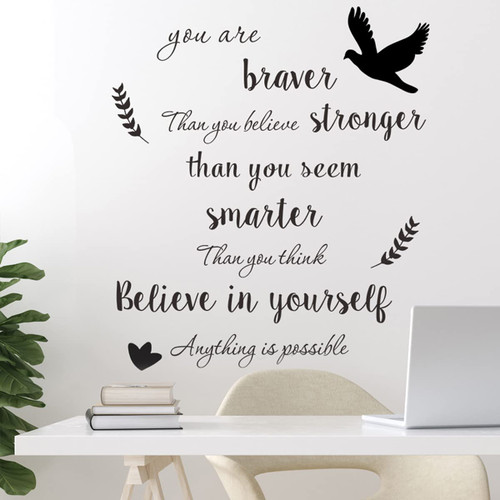 Vinyl Wall Quotes Stickers Inspirational Wall Decals Removable Motivational Wall Stickers Peel and Stick Positive Saying Wall Word Decal for Girl Boy Bedroom Office School Classroom