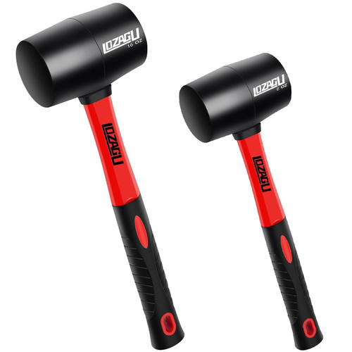 LOZAGU 2-Pack Rubber Mallet Hammer 8oz and 16oz, Fiberglass Handle, Rubber Mallet for Flooring, Tent Stakes, Woodworking, Camping, Soft Blow Tasks without Damage