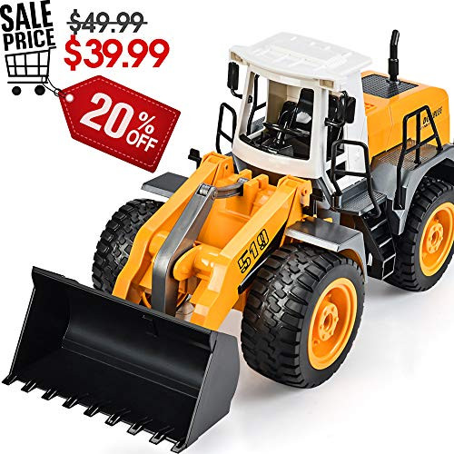 DOUBLE  E RC Front Loader 8 Channel Full Functional RC Bulldozer Truck Electric Remote Control Tractor with Lights & Sounds