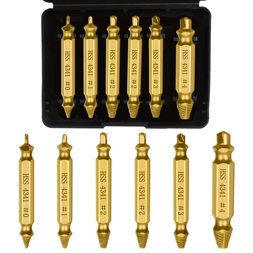 YENJO 6 PCS HSS Screw Extractor Set and Stripped Screw Extractor Set, Remover Broken Bolt and Damaged Screw Tool for Damaged, Frozen, Studs, Rusted, Rounded-Off Bolts, Nuts & Screws