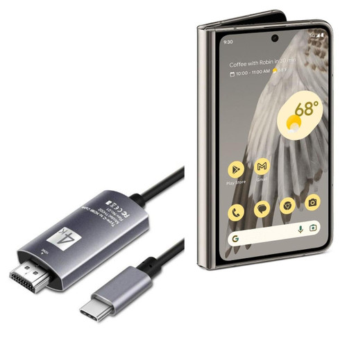 BoxWave Cable Compatible with Google Pixel Fold - SmartDisplay Cable - USB Type-C to HDMI (6 ft), USB C/HDMI Cable for Google Pixel Fold - Jet Black