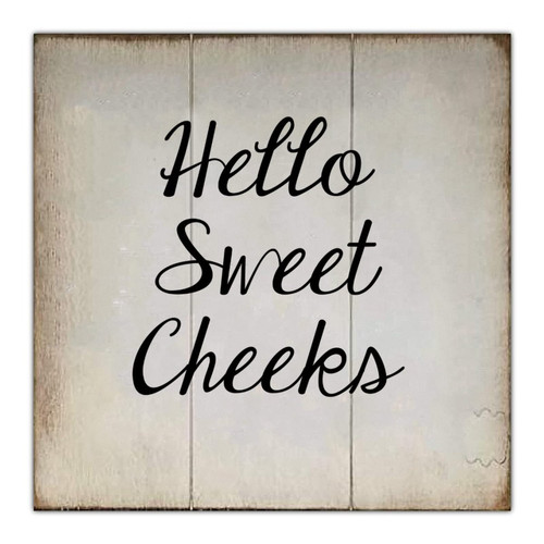Wood Sign Quote Hello Sweet Cheeks Vintage Wood Grain Wall Art Hanging Sign Plaque for Home Laundry Room Bathroom Decor 12 x 12 Inch