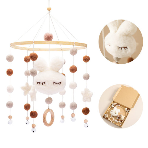 Baby Crib Mobile Wooden Wind Chime Bed Bell,Neutral Baby Crib Mobile,Baby Mobile for Crib,Handmade Baby Mobile,Bunny Baby Ceiling Mobile Baby Nursery Decoration