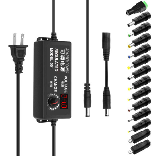 Aclorol Universal AC Adapter 3V-24V 3A 72W Adjustable Power Supply DC 3V 5V 6V 9V 12V 24V 100-240V AC/DC Converter Various Switching with Polarity Converter & 14 Tips for 12V 5V LED Pixels Lights