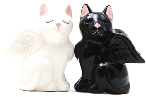 Pacific Giftware 3.5 Inch Black and White Angelic Cats Salt and Pepper Shakers Set