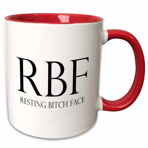 3dRose RBF RESTING BITCH FACE Two Tone Mug, 11 oz, Red/White