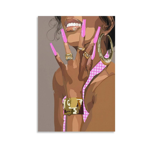 Black Girl Aesthetics Nail Salon Art Room Aesthetics Poster Wall Art Decoration (3) Canvas Wall Art Prints for Wall Decor Room Decor Bedroom Decor Gifts 12x18inch(30x45cm) Unframe-Style