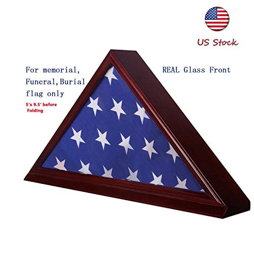 Manfei Solid Beech Wood Flag Display Case for 5"X 9.5" Burial/Funeral/Veteran Memorial Cherry