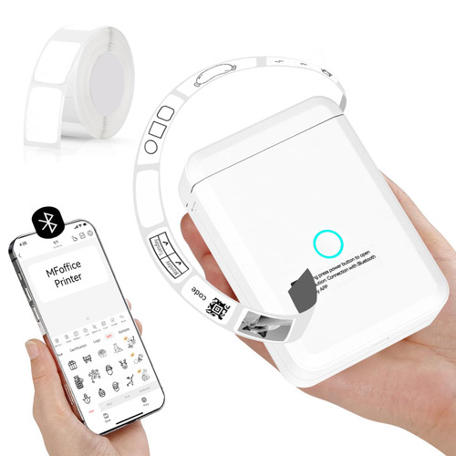 MFoffice Portable Label Makers for Labeling, White D110 Label Maker Machine with Tape, Multiple Thermal Mini Label Printer Bluetooth Wireless Rechargeable Printer for Home Office Organization