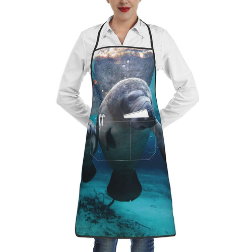 ZIMBRO Indian Manatees Adjustable Bib Apron With 2 Pockets,Unisex Kitchen Apron.