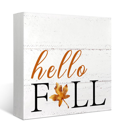 Mtrgdn Fall Decor for Table Wood Box Sign Hello Maple Leaf Autumn Harvest Thanksgiving Halloween Seasonal Wooden,Farmhouse Rustic Wood Block Plaque Decorations for Home Desk Wall Shelf Decor