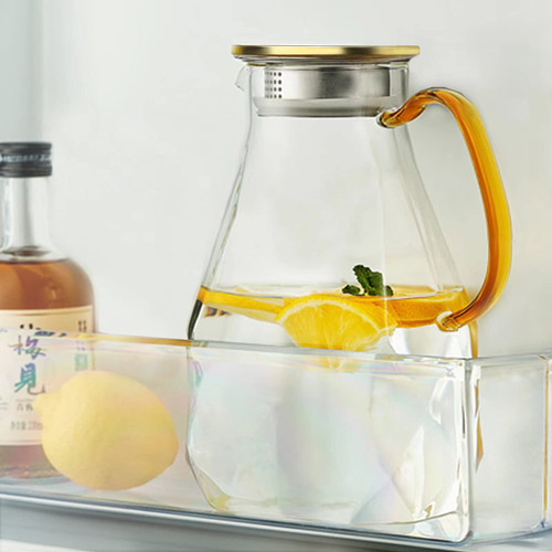 1.8Liter/61OZ Glass pitcher for Fridge,Glass Pitcher With Lid,Ice Tea Pitcher, Flat Glass Juice Pitcher Beverage Pitcher Drinking Carafe for Homemade Juice Wine Coffee Milk Lemonade