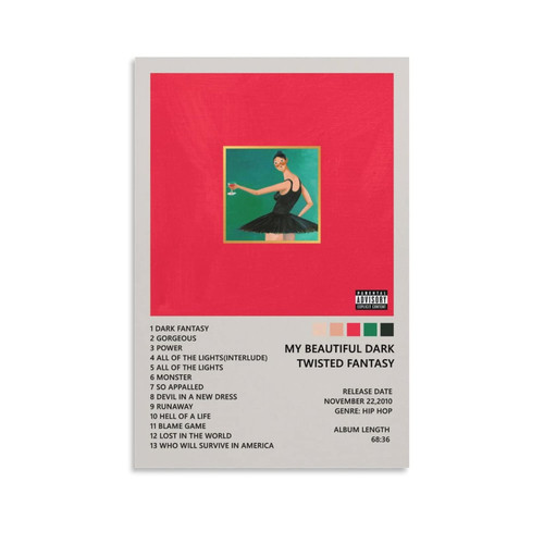 Kanye West Poster My Beautiful Dark Twisted Fantasy Canvas Poster Bedroom Decoration Landscape Office Valentine's Birthday Gift Unframe-style-812x18inch(30x45cm)