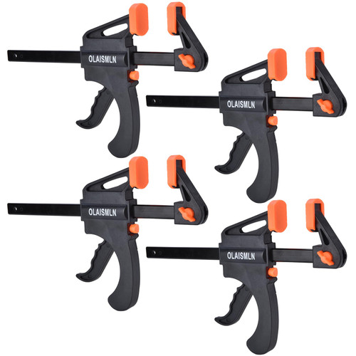 Olaismln 4-Pack 6 inch Bar Clamps for Woodworking, One-Handed Clamp/Spreader, Trigger Clamps with 150 lbs, Quick-Change F Clamp for Gluing Securing, Carpentry and DIY