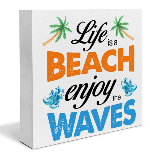 Beach Quote Wood Box Sign Desk Decor Life is a Beach Wood Block Sign Decor for Home Beach House Table Shelf Wall