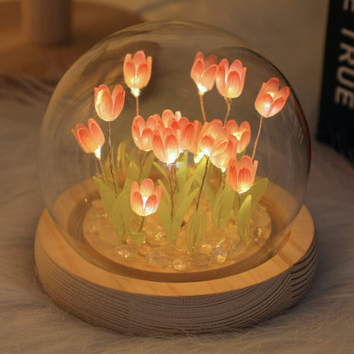 Txkrhwa Tulip Night Light Cute DIY Tulip Flower Table Lamp Decorative Tulip LED Nightlight Handmade Bedside Sleep Light Simulation Flower Light USB Powered for Home Desk Decoration(20 Pink Tulip)