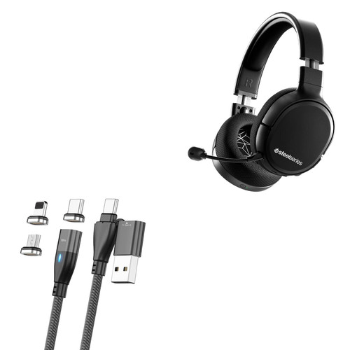 BoxWave Cable Compatible with SteelSeries Arctis 1 Wireless - MagnetoSnap PD AllCharge Cable (100W), Magnet PD 100W Charging Cable USB Type-C Micro USB for SteelSeries Arctis 1 Wireless - Jet Black