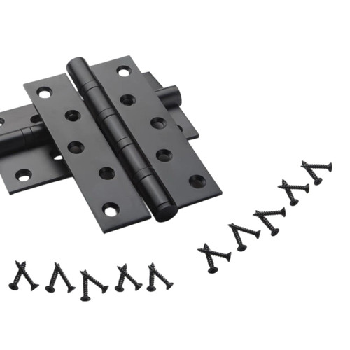 5" Door Hinges,Stainless Steel 5 x 3 inch Heavy Duty Ball Bearing for Exterior and Interior Doors Swing, Non Removable Pin with Square Corner for Gate Security-(2, Black) Pack