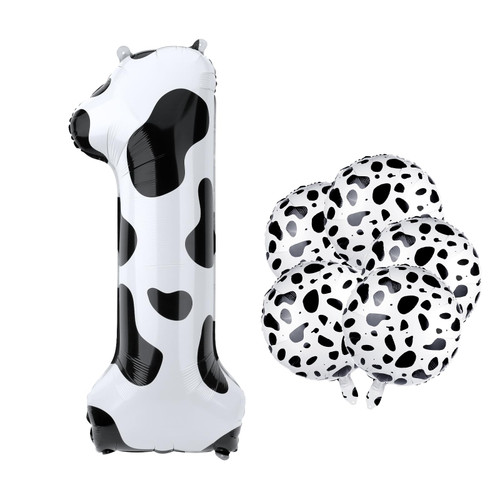 Cow Balloons Set, Including a Cow Number Balloon, 5 Large Round Cow Print Balloons and a Straw Cow Balloons for Party Birthday Farm Themed Party Decorations (1)