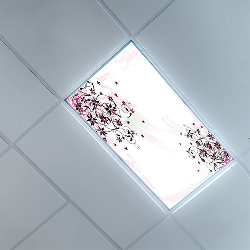 Fluorescent Light Covers for Classroom Office-Floral Pattern-Fluorescent Light Covers for Classroom Office-2ft x 4ft Drop Ceiling Fluorescent Decorative,Pale Pink Black Mint