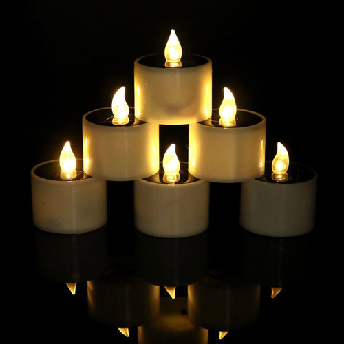 Solar Lantern Lights Candles Waterproof, Flameless Rechargeable Warm White Flickering Reusable LED Candle Lights Dusk to Dawn Outdoor Lighting for Garden Outdoor Camping Home Decor, Pack of 6