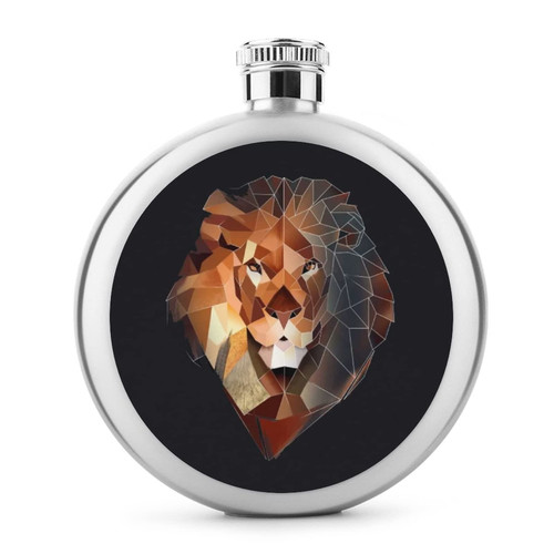 Abstract Lion Head Stainless Steel Liquor Hip Flask 5OZ For Wine Drink Round Pocket Portable Funny Print