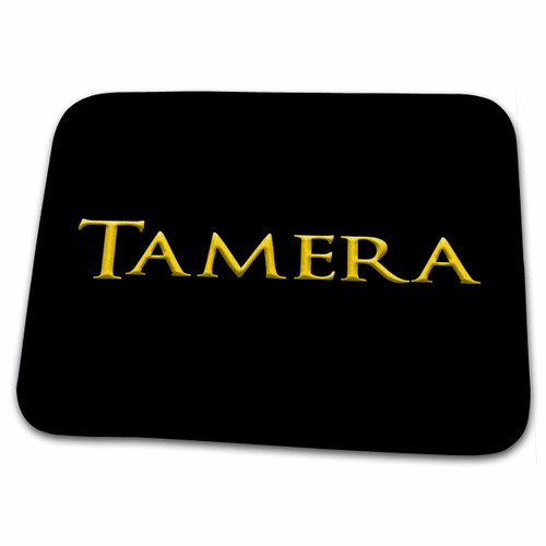 3dRose Tamera common woman name in the America. Yellow on black... - Dish Drying Mats (ddm-364265-1)