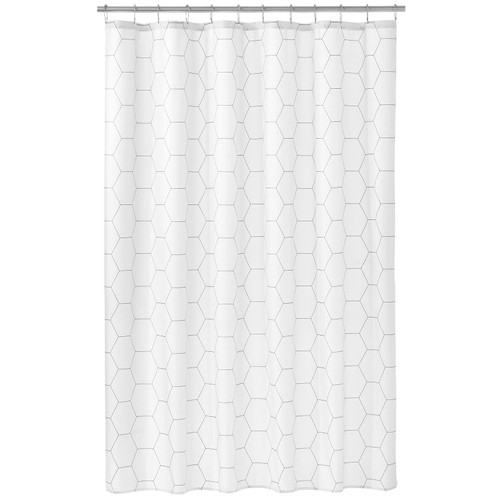 mDesign Decorative Hexagon Print - Easy Care Fabric Shower Curtain with Reinforced Buttonholes, for Bathroom Showers, Stalls and Bathtubs, Machine Washable - 72" x 72" - White/Black