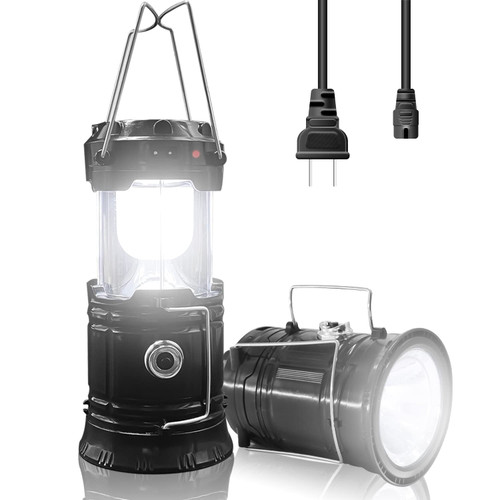 LED Solar Camping Lantern DIBMS LED Collapsible Portable Solar AC Rechargeable Lantern Flashlight Waterproof Survival Lights for Camping Hurricanes Emergencies Power Outages Home Indoor Outdoor 2-pack