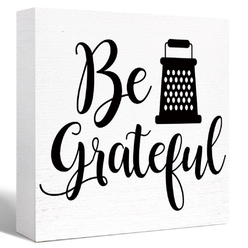 Kitchen Wood Box Signs,Be Grateful Kitchen Wood Block Signs with Sayings for Kitchen Table Decor,Funny Kitchen Sign Decor for Shelf Counter