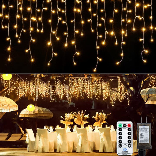 Icicle Lights Outdoor - 40 FT 432 LED Icicle Christmas Lights with 81 Drops, 8 Modes Icicle String Lights with Remote & Timer, Waterproof Fairy Lights for Roof Patio Tree House Decor, Warm White