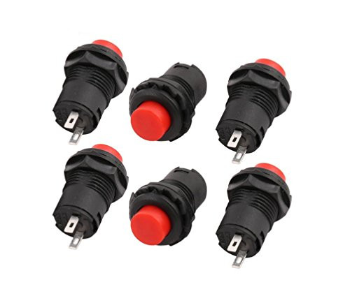 YXQ Momentary SPST NO Red Push Button Switch 2 Terminals AC 250V/1.5Amp 125V/3Amp,6-Pack
