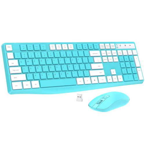 Wireless Mouse & Keyboard Combo, 2.4 GHz Full-Sized Keyboard and Mouse with USB Receiver, 3 Level DPI Adjustable Wireless Mouse for Windows, Mac OS Laptop/PC, Blue+White
