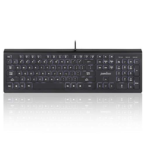 Perixx Periboard-324 Wired Backlit Keyboard - 2 Hubs - Scissor Type x Keys - Standard Full Size - White Backlit