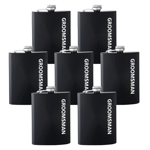 Lady&Home Groomsmen Flask,Set of 7 Personalized Groomsmen Gifts for Wedding,6oz Stainless Steel Hip Flask Wedding Favors-Includes Funnels (WD-Bold)