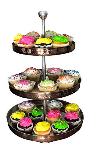 Cupcake Stand Tiered Serving Tray for Cake Dessert Fruit Display Platter by SEVENM (Copper/Silver - 3 Tier)
